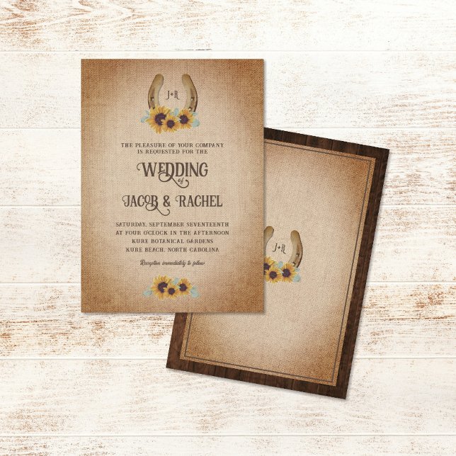 Rustic Western Horseshoe Sunflowers Wedding Invitation (Creator Uploaded)