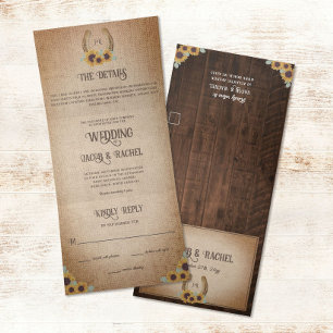 Rustic Western Horseshoe & Sunflowers Wedding Tri-Fold Invitation