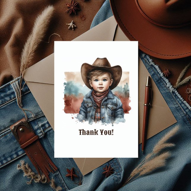 Rustic Western Howdy, Partner! Cowboy Birthday Thank You Card (Rustic Western Howdy, Partner! Cowboy Birthday Thank You Card)