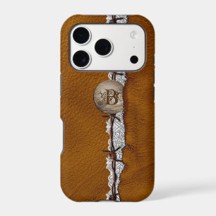 Rustic Western Leather Barbed Wire Tooled Silver