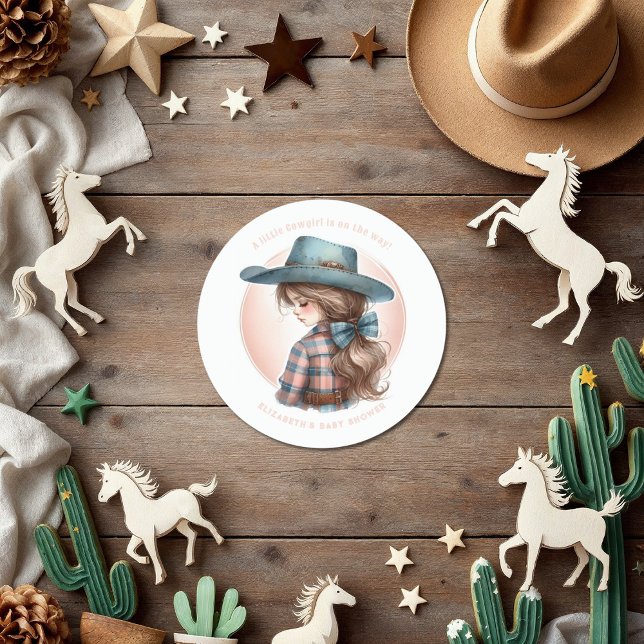 Rustic Western Little Cowgirl Baby Shower Classic Round Sticker (Rustic Western Little Cowgirl Baby Shower Classic Round Sticker)