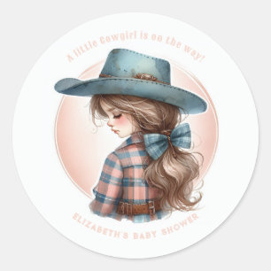 Rustic Western Little Cowgirl Baby Shower Classic Round Sticker