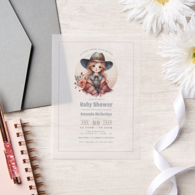 Rustic Western Little Cowgirl Baby Shower Vellum Invitations (Wedding)