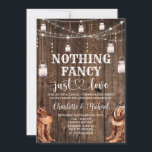 Rustic Western Nothing Fancy just love Wedding Invitation<br><div class="desc">Editable Western Nothing Fancy just love Wedding Invitation template with mason jar. Celebrate the traditional coming-of-age with our Rustic Western Wedding Invitation, perfect for a country-themed celebration. This invitation blends the warmth of a rustic wood background with the charm of floral accents and string lights, culminating in a design that's...</div>