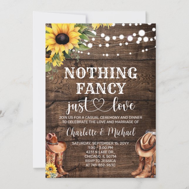 Rustic Western Nothing Fancy just love Wedding Invitation (Front)