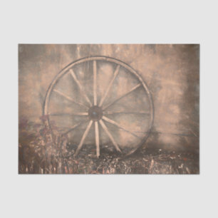 Rustic Western Old Sepia Sketch Art Wagon Wheel Tissue Paper