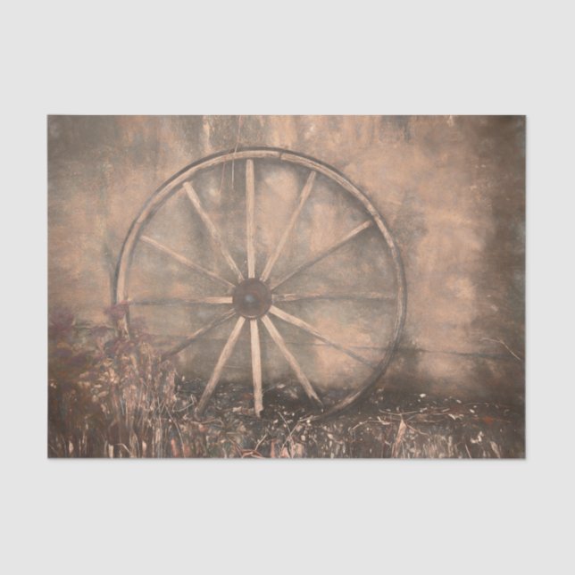  Rustic Western Old Sepia Sketch Art Wagon Wheel Tissue Paper (Front)