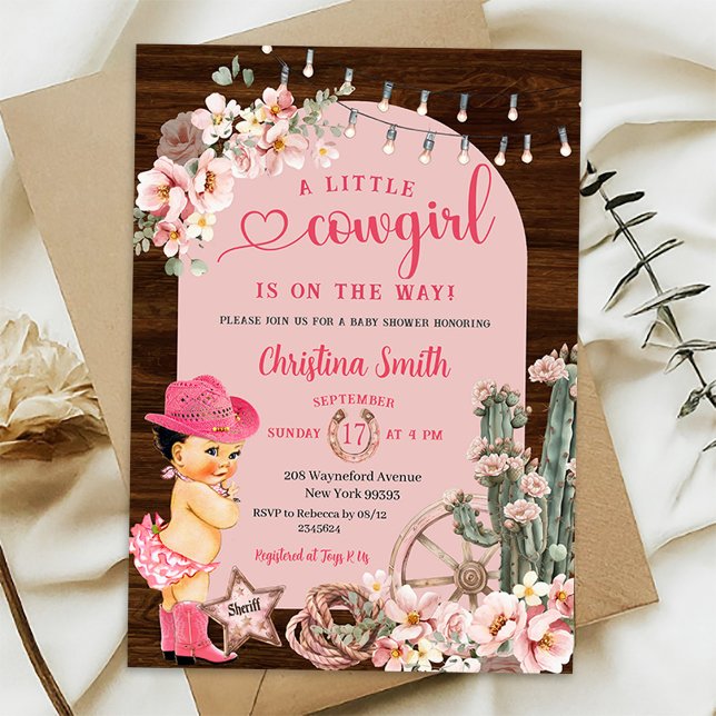 Rustic Western Pink Boots Cowgirl Baby Shower Invitation (Creator Uploaded)