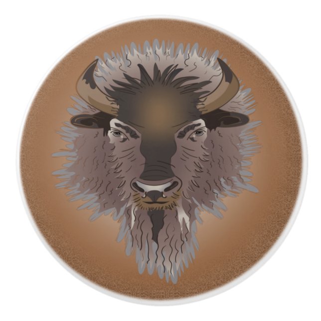 Rustic Western Plains Bison Ceramic Knob (Front)