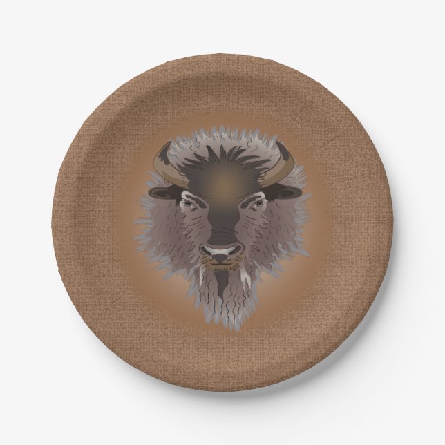 Rustic Western Plains Bison Paper Plate (Front)
