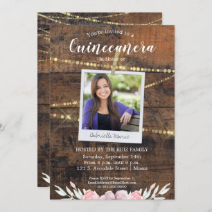 Rustic Western Quinceañera 15th Birthday Photo Invitation