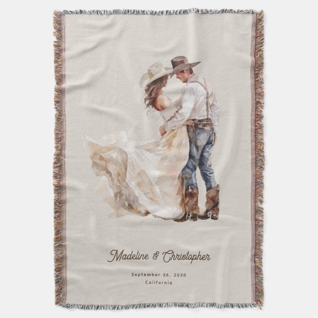 Rustic Western Ranch Wedding Throw Blanket (Front Vertical)