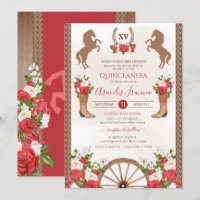 Rustic Western Red Flor Cowgirl Charra Quinceanera