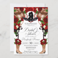 Rustic Western Red Roses Cowgirl Bridal Shower Inv