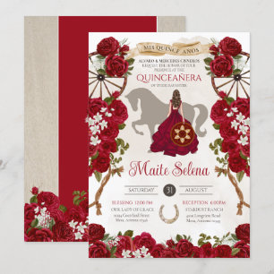 Rustic Western Red Roses Floral Charro Quinceanera Invitation