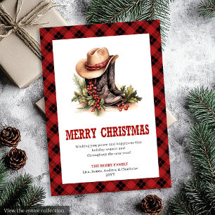 Rustic Western Red Tartan Holiday Greeting Card