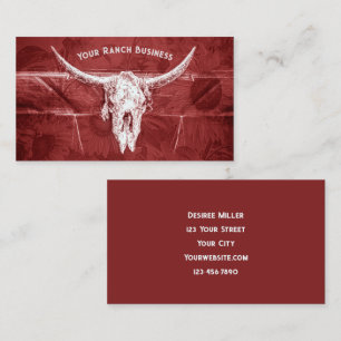 Rustic Western Red White Sunflowers Bull Skull Business Card