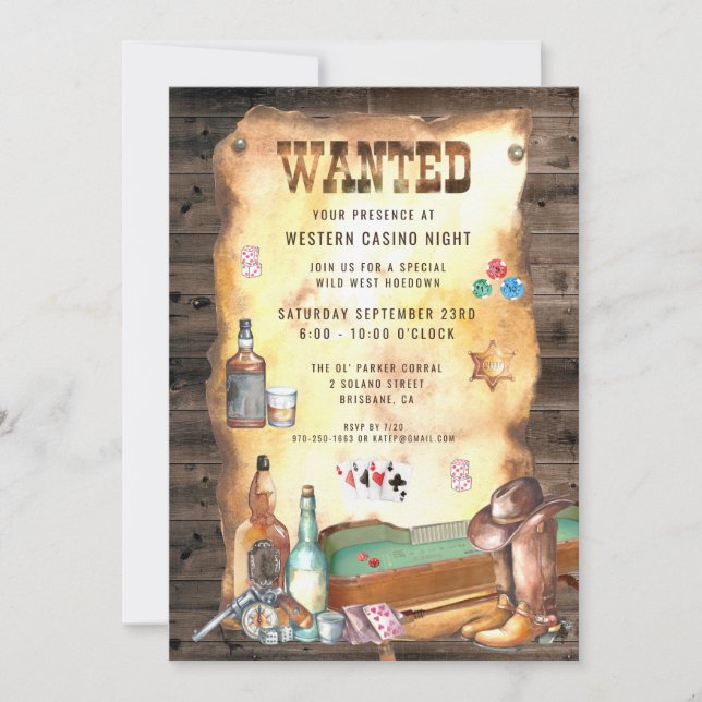 Rustic Western Rodeo Cowboy Casino Invitation (Front)