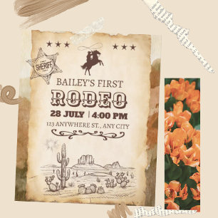 Rustic Western Rodeo Cowboy First Rodeo Birthday Invitation