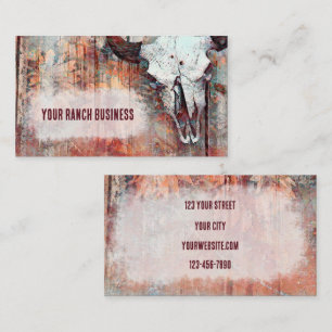 Rustic Western Rust Brown Bull Skull Sunflowers Business Card