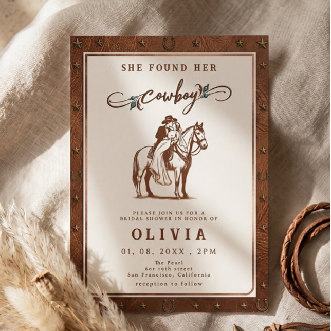 Rustic Western She Found Her Cowboy Bridal shower Invitation (Creator Uploaded)