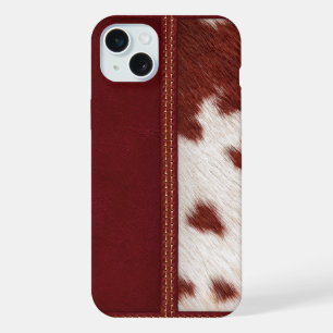 Rustic Western Simulated Leather & Cowhide iPhone 15 Plus Case
