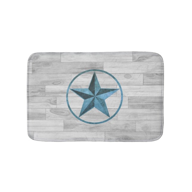 Rustic Western Style Star (Blue) Bath Mat (Front)