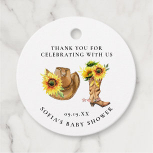 Rustic Western Sunflower Cowgirl Baby Shower Favour Tags