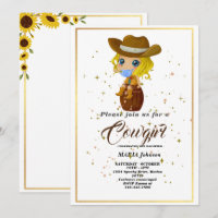 Rustic Western Sunflower Cowgirl Baby Shower Inv