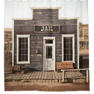 Rustic western town jail. 3d ing. Part of a wester Shower Curtain