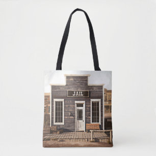 Rustic western town jail. 3d ing. Part of a wester Tote Bag