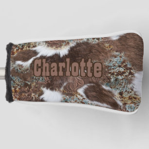 Rustic Western Turquoise Cowhide Leather Golf Head Cover