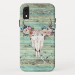 Rustic Western Turquoise Wood Cow Skull Monogram Case-Mate iPhone Case<br><div class="desc">Boho Chic Cow Skull Flowers on Wood Design and your monogram. The perfect rustic phone case. Add your custom wording to this design by using the "Edit this design template" boxes on the right hand side of the item, or click the blue "Customise it" button to arrange the text, change...</div>