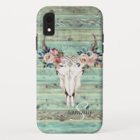 Rustic Western Turquoise Wood Cow Skull Monogram