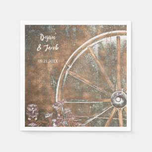 Rustic Western Vintage Brown White Wagon Wheel Napkin
