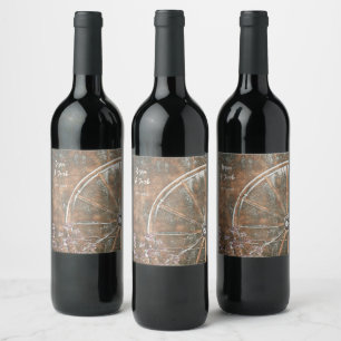 Rustic Western Vintage Brown White Wagon Wheel Wine Label