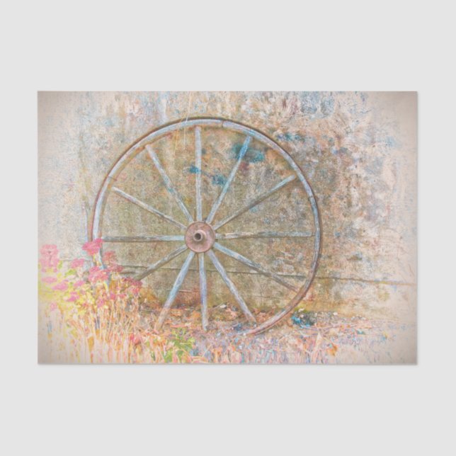  Rustic Western Vintage Wagon Wheel Tissue Paper (Front)