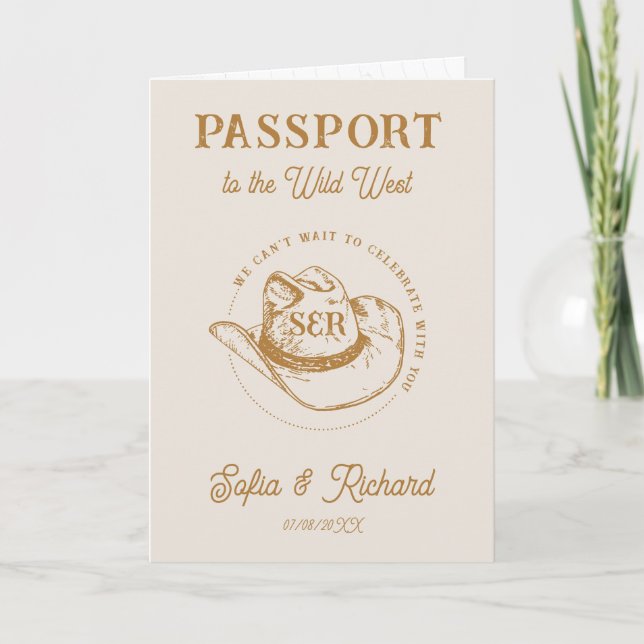 Rustic Western Wedding Destination Passport Invitation (Front)