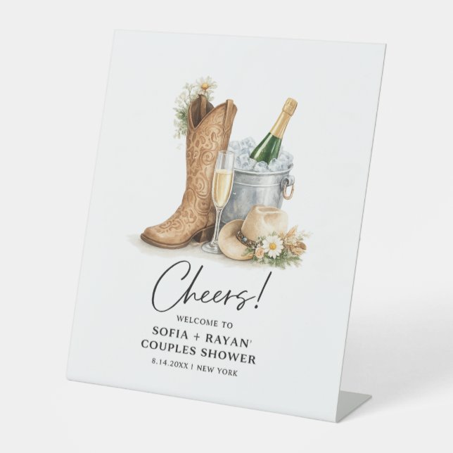 Rustic Western Wedding Invitation Pedestal Sign (Front)