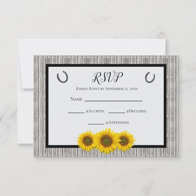Rustic Western Wedding Sunflower Horseshoe RSVP Card (Front)