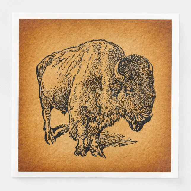 Rustic Western Wild Buffalo Bison Antique Art Napkin (Front)