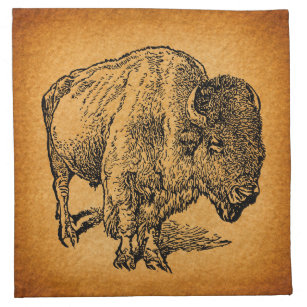 Rustic Western Wild Buffalo Bison Antique Art Napkin
