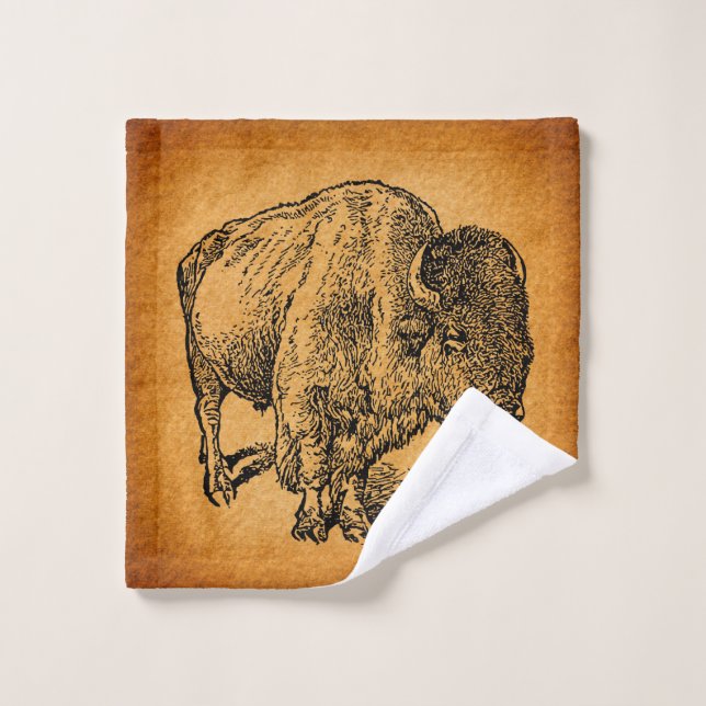 Rustic Western Wild Buffalo Bison Antique Art Wash Cloth (Wash Cloth)