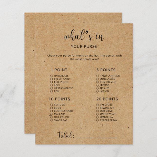 Rustic - Whats in your purse baby shower (Front/Back)