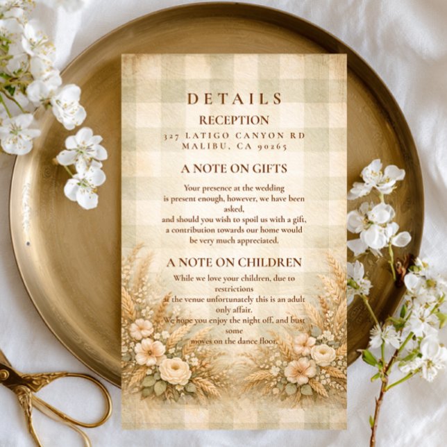 Rustic Wheat And Wildflower Garden Wedding Enclosure Card (Creator Uploaded)