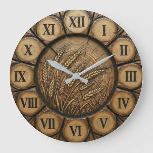Rustic Wheat Stalks Wall Clock Farmhouse Decor