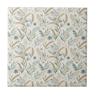 Rustic Wheat & Wildflower Botanical Floral Pattern Tile