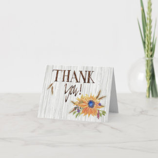 Rustic Wheated Sunflower Thank You Card