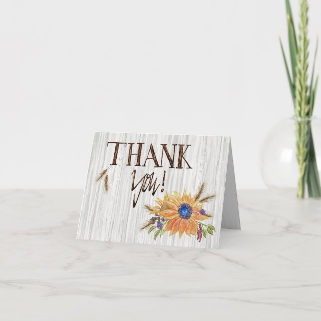 Rustic Wheated Sunflower Thank You Card (Front)
