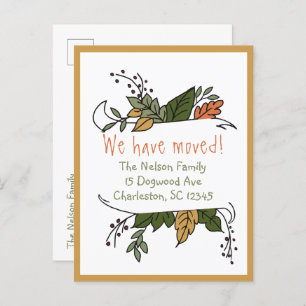 Rustic Whimsical Autumn New Address Announcement Postcard